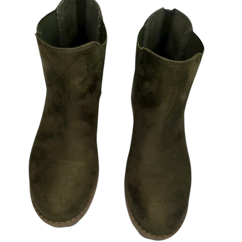 Esprit Olive Green Bobbie Ankle Boots Women’s Size 9M – Suede Look, Chunky Sole